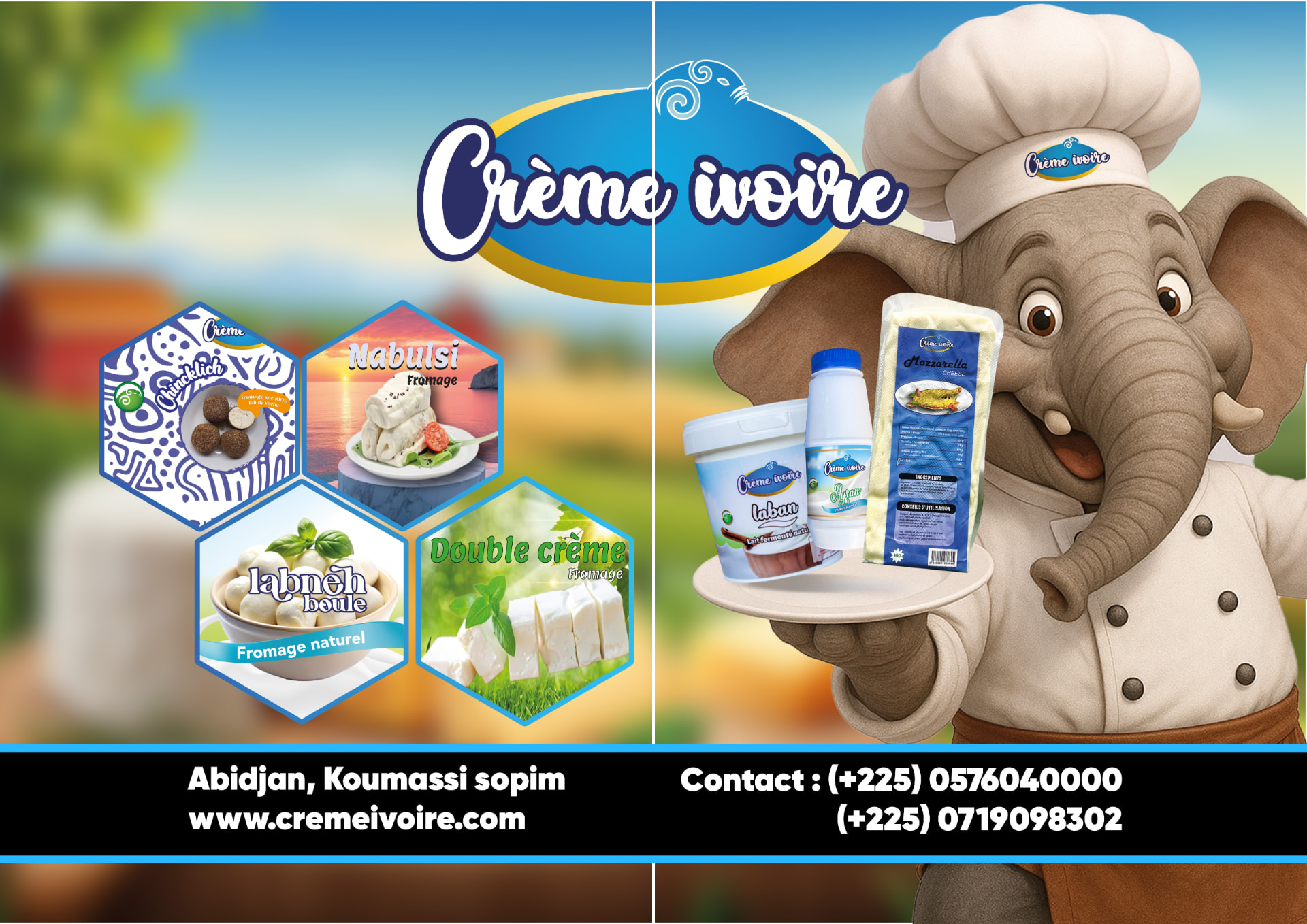 Crème Ivoire — habillage arrière véhicule avec mascotte et gamme produits