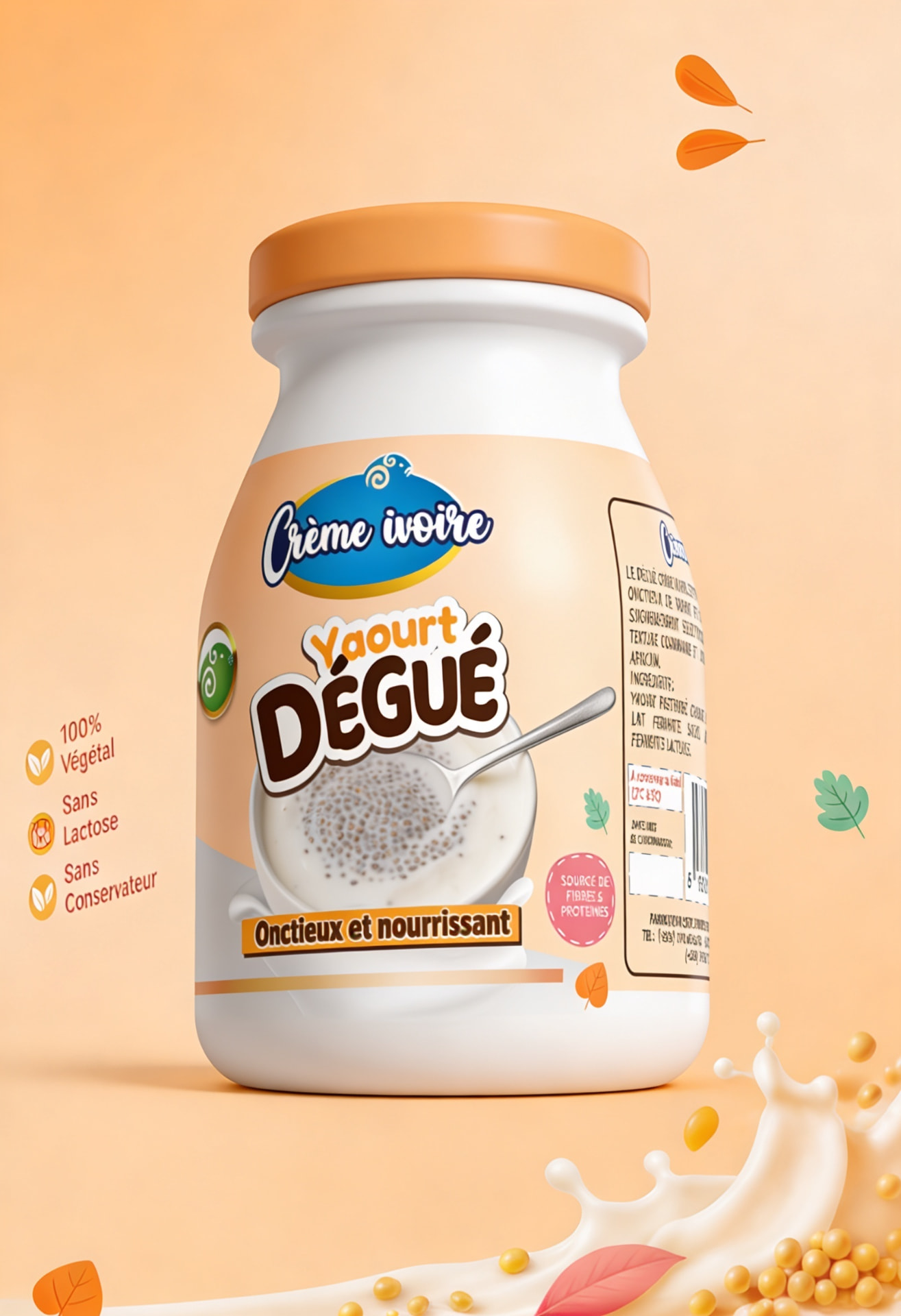 Packaging Yaourt Dégué Crème Ivoire — bouteille